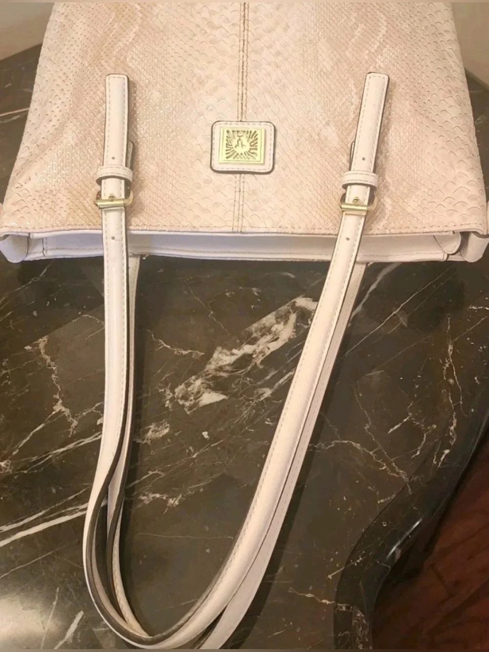 Anna Klein Cream Snake-Embossed Tote Bag